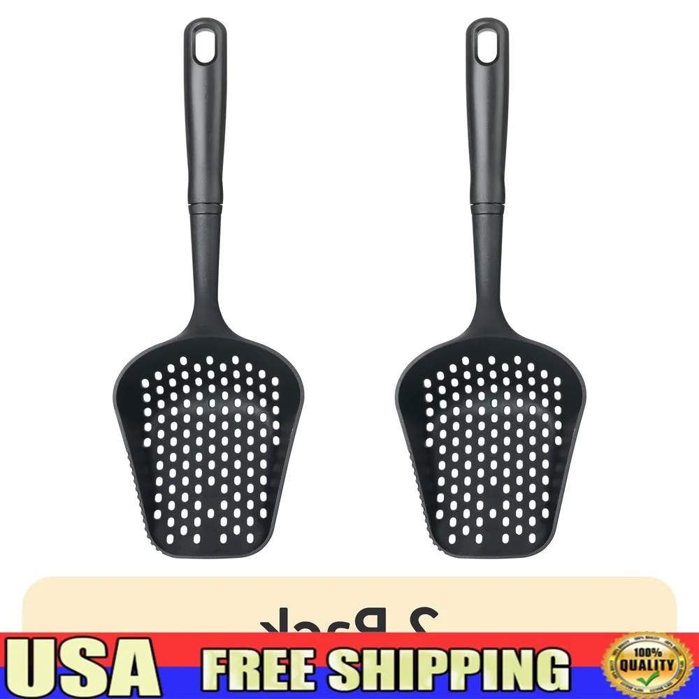 

2-упаковое нейлоновое сито-совок, термостойкий дуршлаг для макарон с удобной ручкой и встроенными измерениями, мясо с зубчатыми краями и