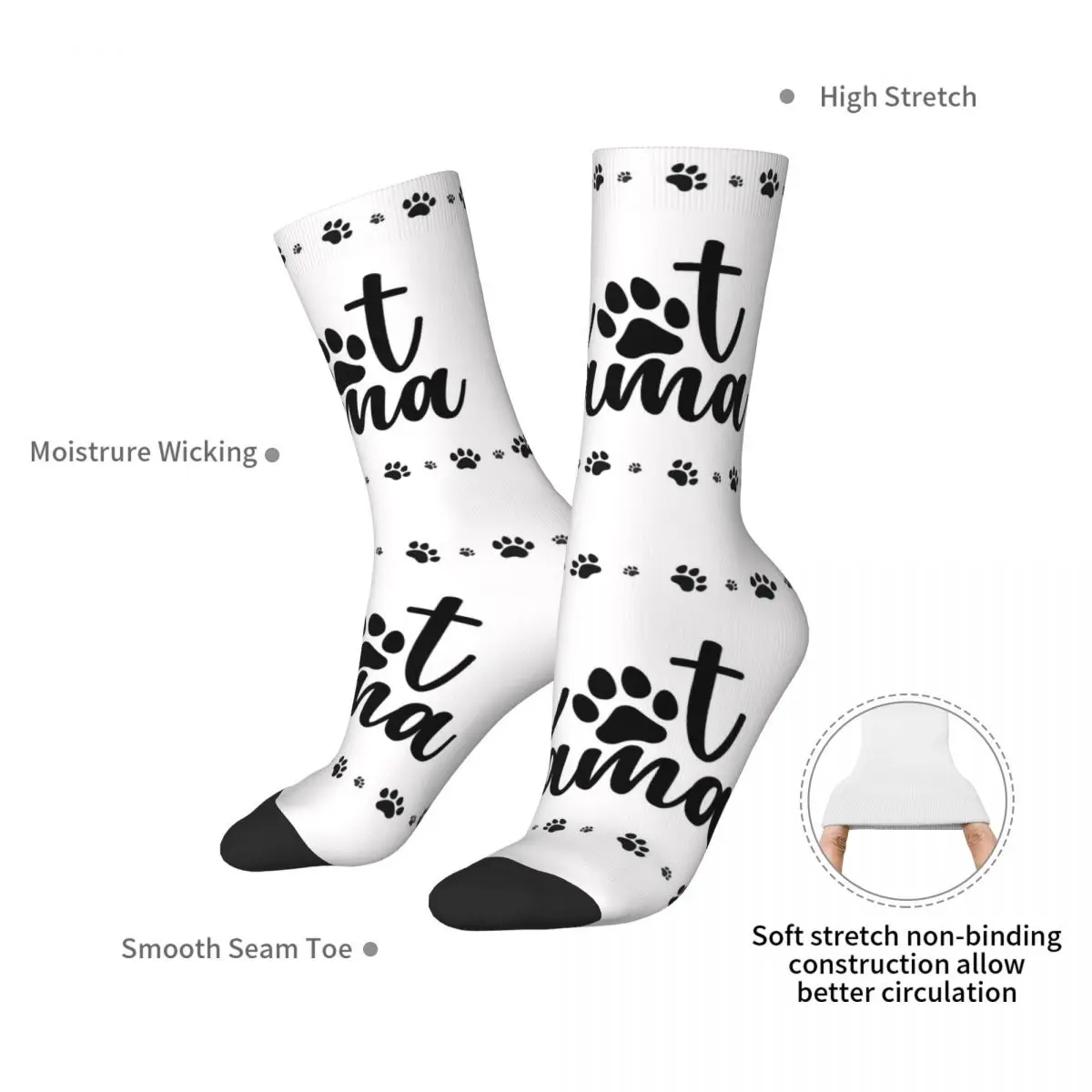 Cat Mama With Paw Prints Socks Harajuku Super Soft Stockings All Season Long Socks Accessories for Man's Woman's Christmas Gifts