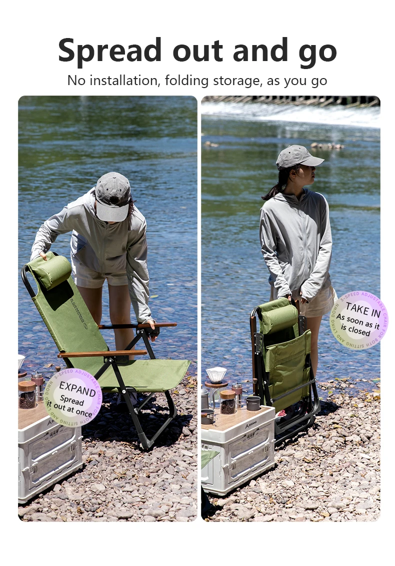 BISINNA Camping Folding Chair Adjustable Armrest Portable Relaxing Chair With Detachable Pillow for Beach Travel Hiking