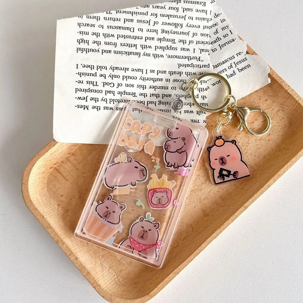 Llavero bonito colgante Capybara funda protectora para tarjeta de autobús de PVC, llavero Kawaii, funda para tarjeta de identificación escolar