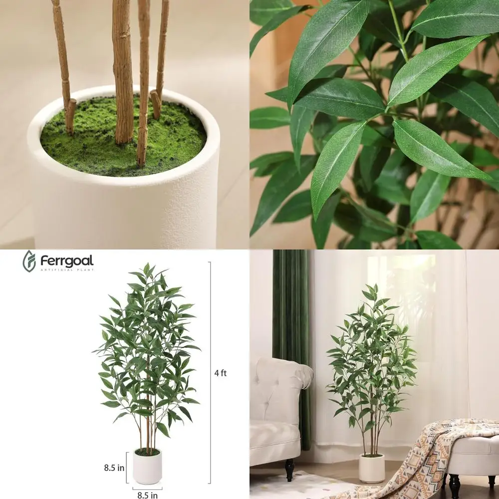 

Искусственное дерево эвкалипта, устойчивое к УФ-излучению, с белым кашпо, для использования в помещении и на улице, подходит для гостиной, веранды и дома.