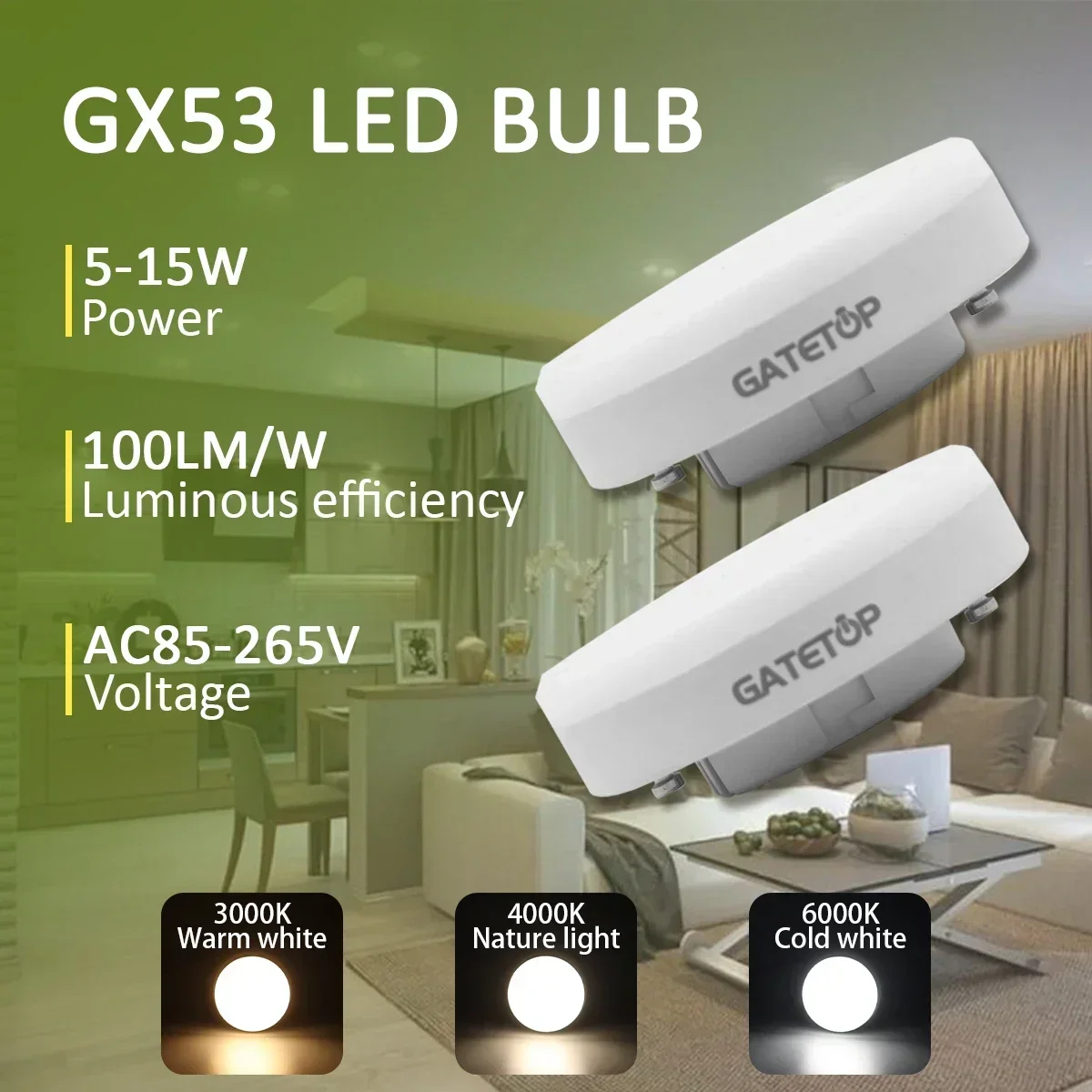 5PCS LED Spotlight GX53 Wide Voltage AC85-265V 5-15W Warm White Cold Light Natural Light 3000K 4000K 6000K