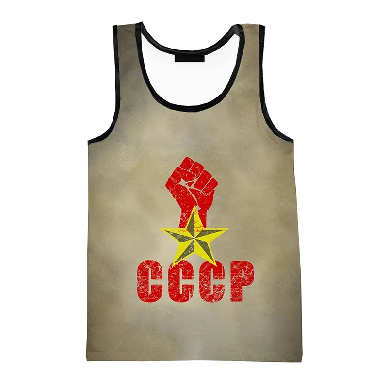 2024 Fashion Russia Flag 3D Printed Tank Tops Men Clothing Summer Casual CCCP National Streetwear Oversized Sleeveless Vest Man