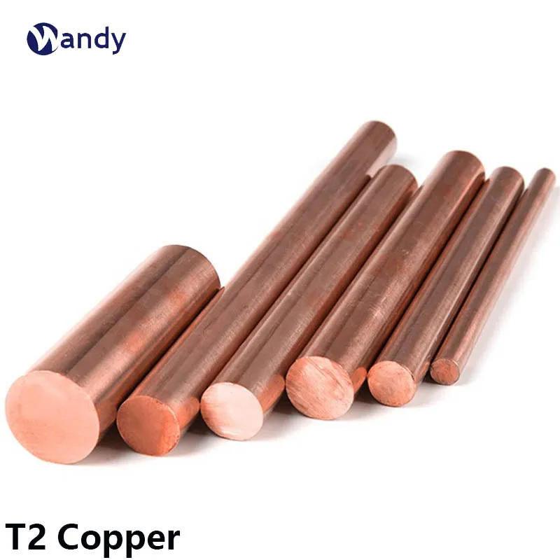 Red Copper Round Bar Rod T2 Pure Red Coppers Solid Rods Diameter 6-25 Plating Solution Metalworking Electrode Mold