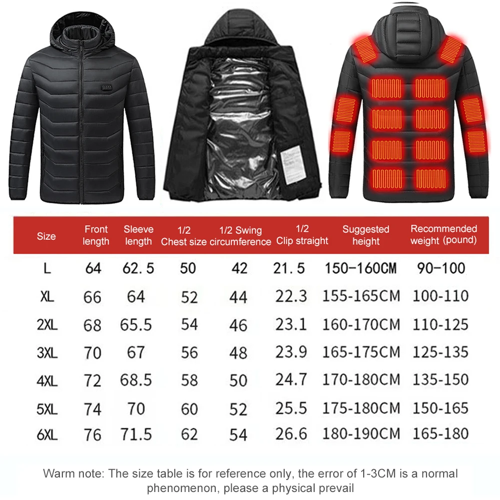 21 Areas Heated Jacket Men USB Electric Heating Jacket Ski Thermal Clothing for Outdoor Hunting Hiking Camping Skiing