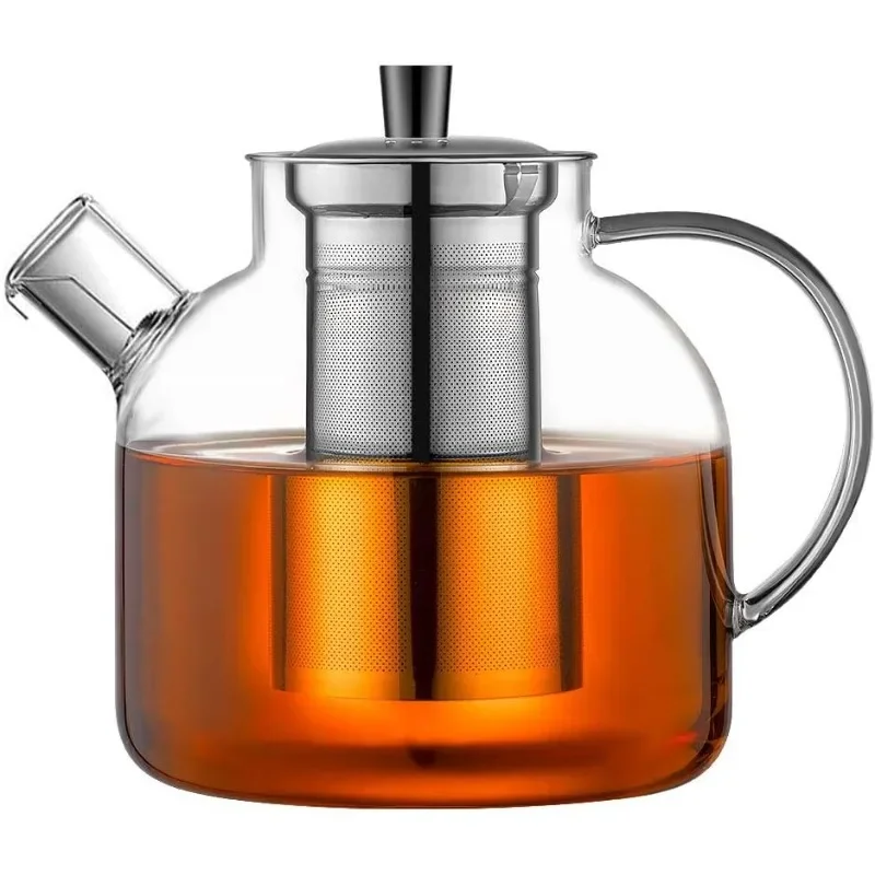 1500ml(52oz) Glass Teapot with Removable Infuser,  Safe Large Tea Pot, Blooming and Loose Leaf Hand Crafted Kettle