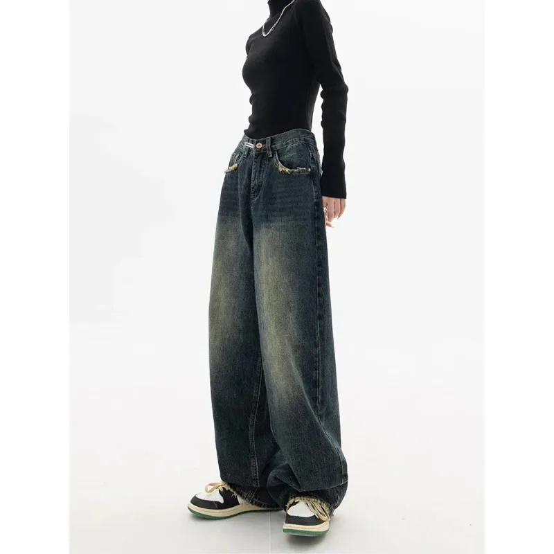Jeans a gamba larga primavera autunno Pantaloni in denim a vita alta da donna Jeans da donna Harajuku Vintage stile BF Allentato Femme Streeetwear
