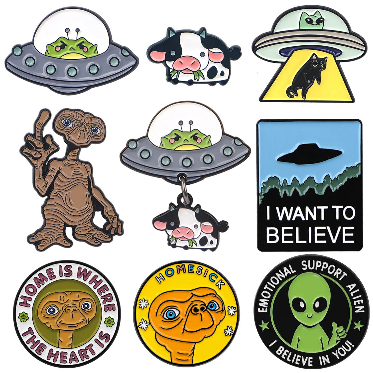 

UFO Alien Lapel Pin Cat Cow Frog Badges on Backpack Cartoon Animals Enamel Brooch Clothing Jewelry Cosplay Accessories Gifts Toy