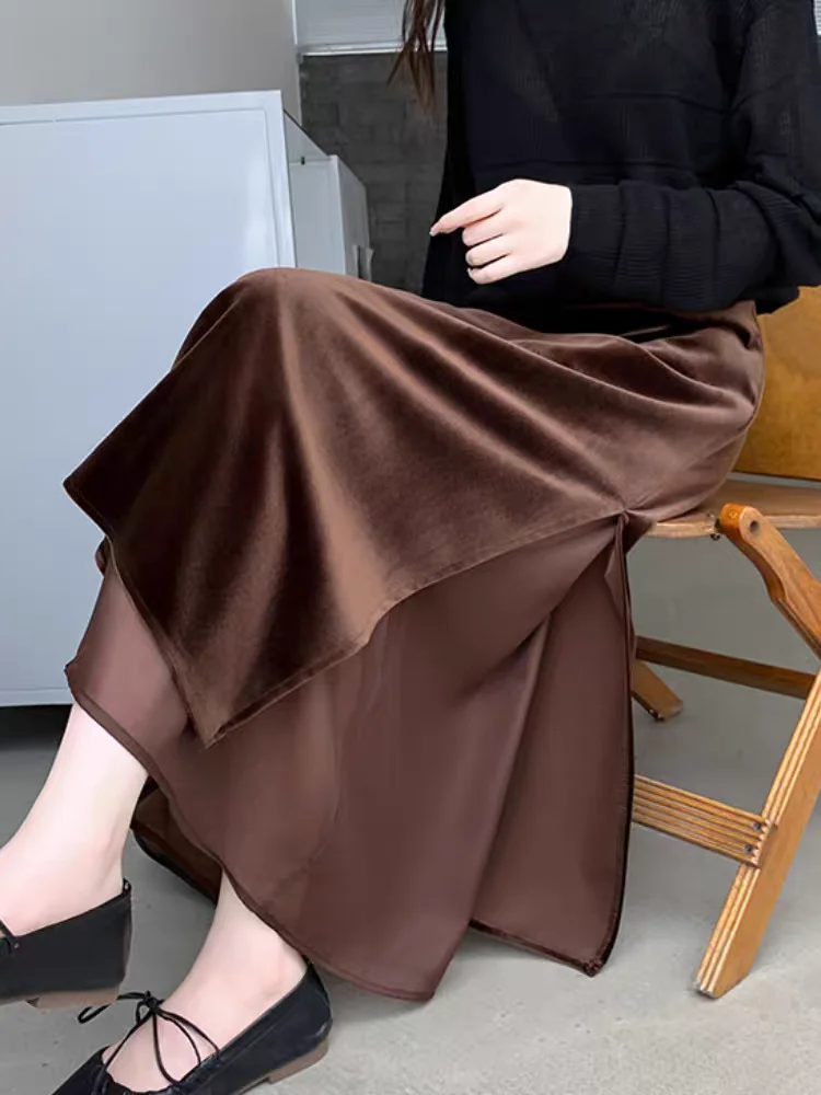 

Женские бархатные юбки-миди в стиле ретро: искусственный двухъярусный дизайн с сетчатой вставкой — облегающая юбка-карандаш, осенний винтажный стиль