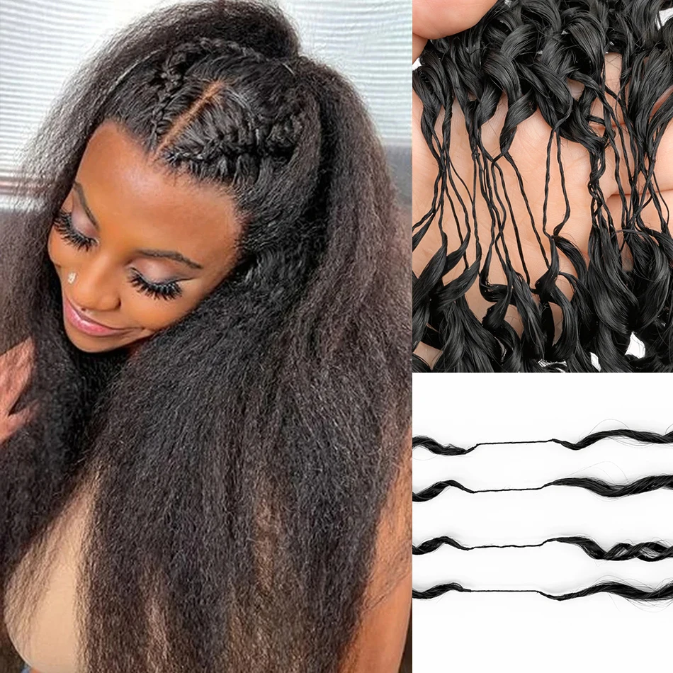 

12A Кудрявые прямые предварительно разделенные вязанные крючком волосы без узлов для плетения яки, прямые невидимые узлы, вязанные крючком волосы с перьями