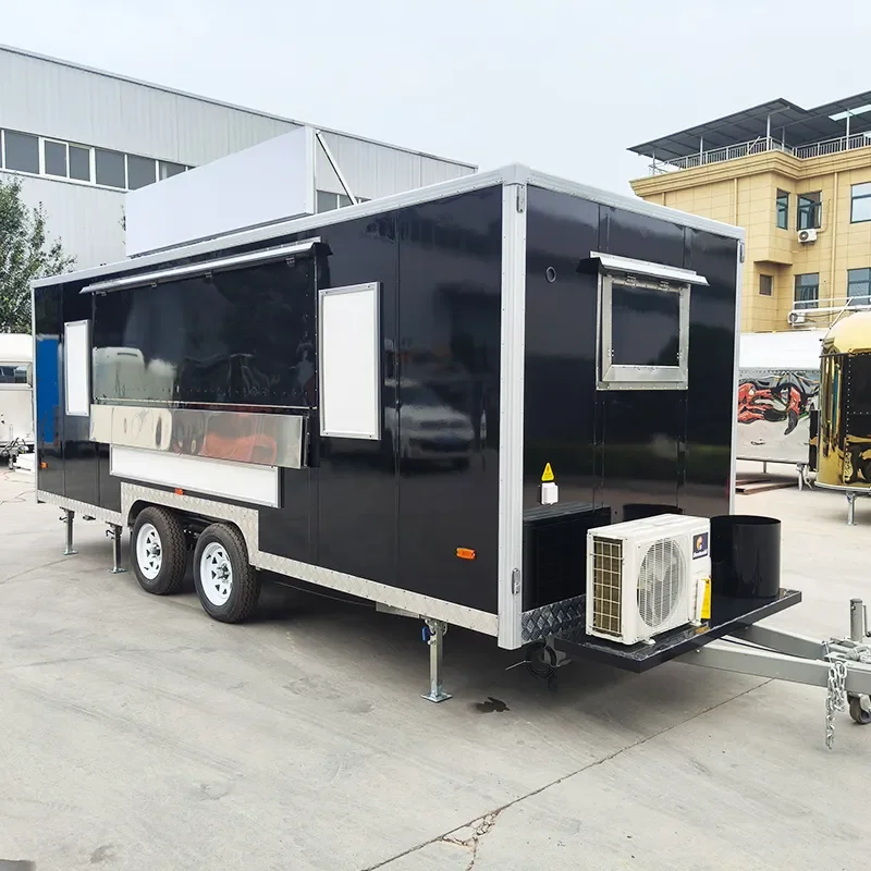 Square Food Trailer Mobile Kitchen Trailer Equipped With Water Cycle System And Electrical Sockets For Global Market Standards