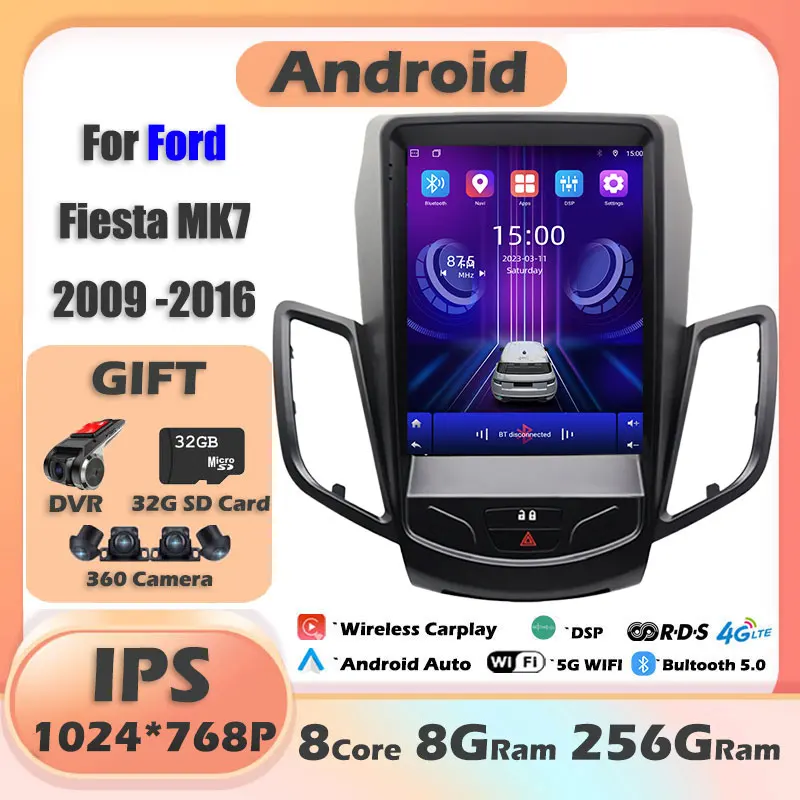 IPS For Ford  Fiesta MK7 2009 -2016 Carplay Android 14 Car Radio Multimedia Video Player Navigaion Head Unit Stereo 4G Audio