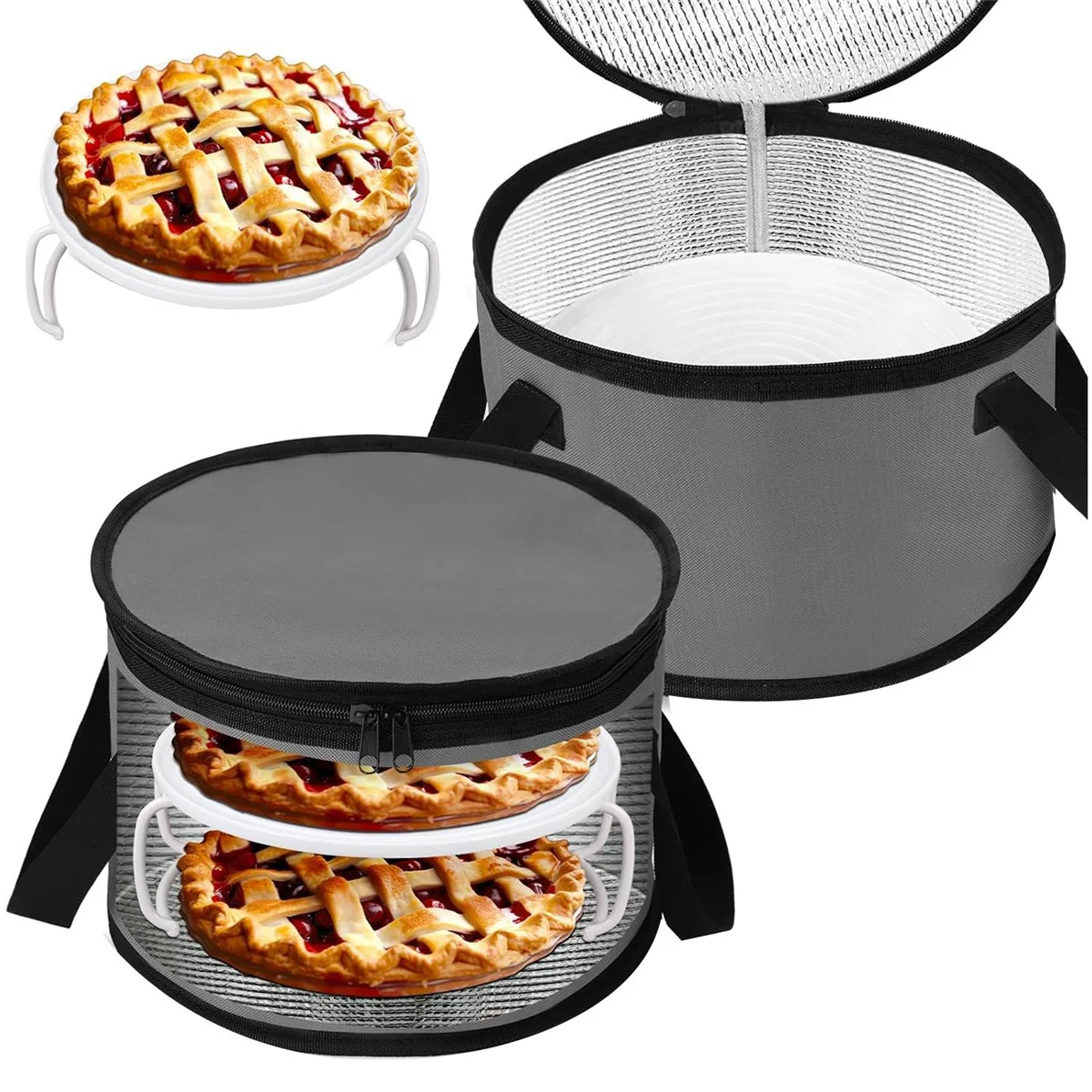 2 Sets Round Pie Carrier 11 x 7 Inch with Dish Tray Plate Stacker Insulated Casserole Carrier with Lid Reusable Cooler