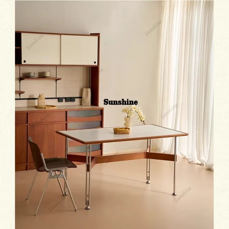 Medieval cherry wood retro Bauhaus small apartment rock slab dining tableT*