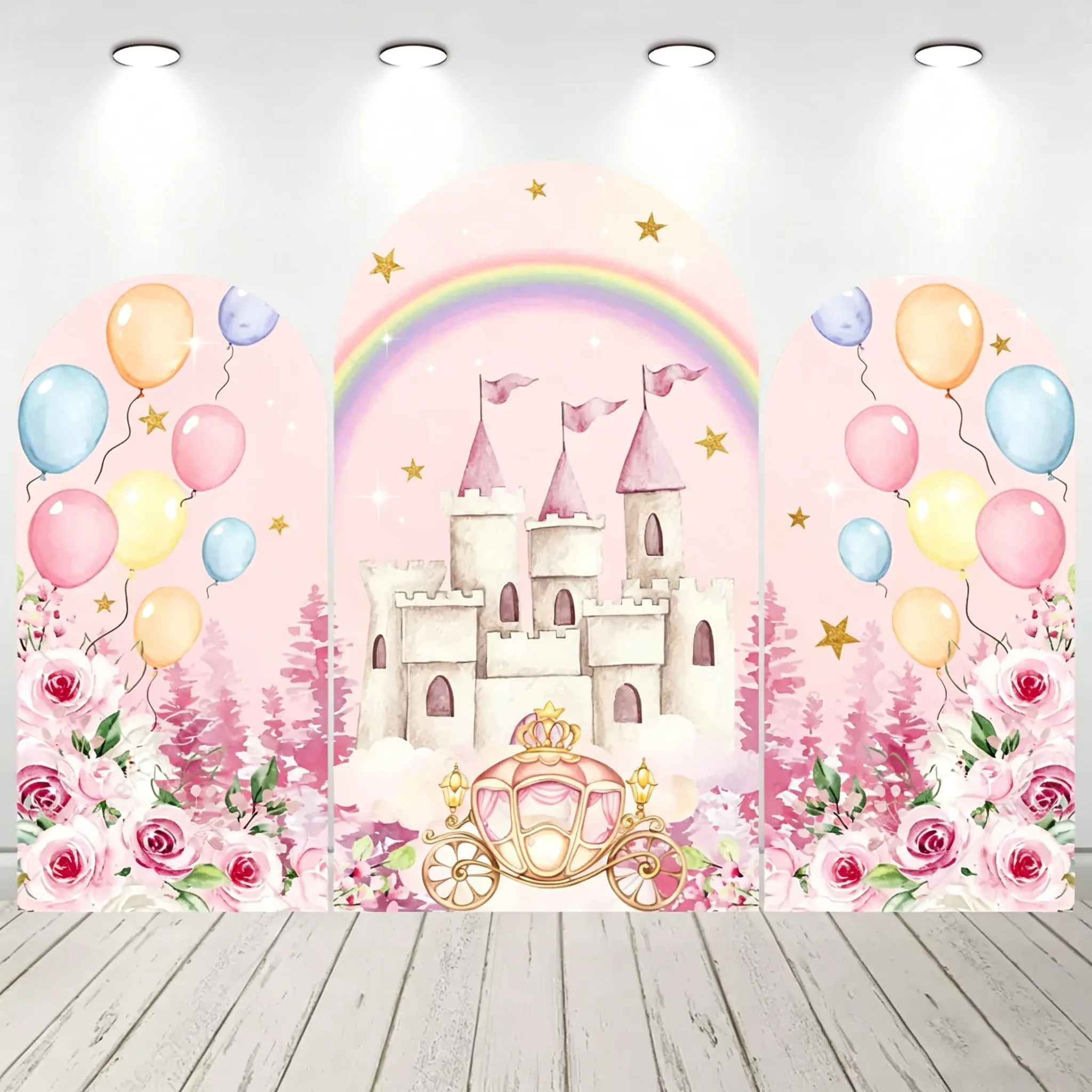 

LS Princess 1st Birthday Party Archway Cover Backdrop Photography Pink Fairytale Castle Floral Background Newborn Photo