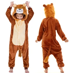 Brown Lion Cosplay Costume Onesie Kigurumi Pijama Kids Zipper Cartoon Warm Pajamas Christmas Halloween Gift Soft Homewear Pyjama