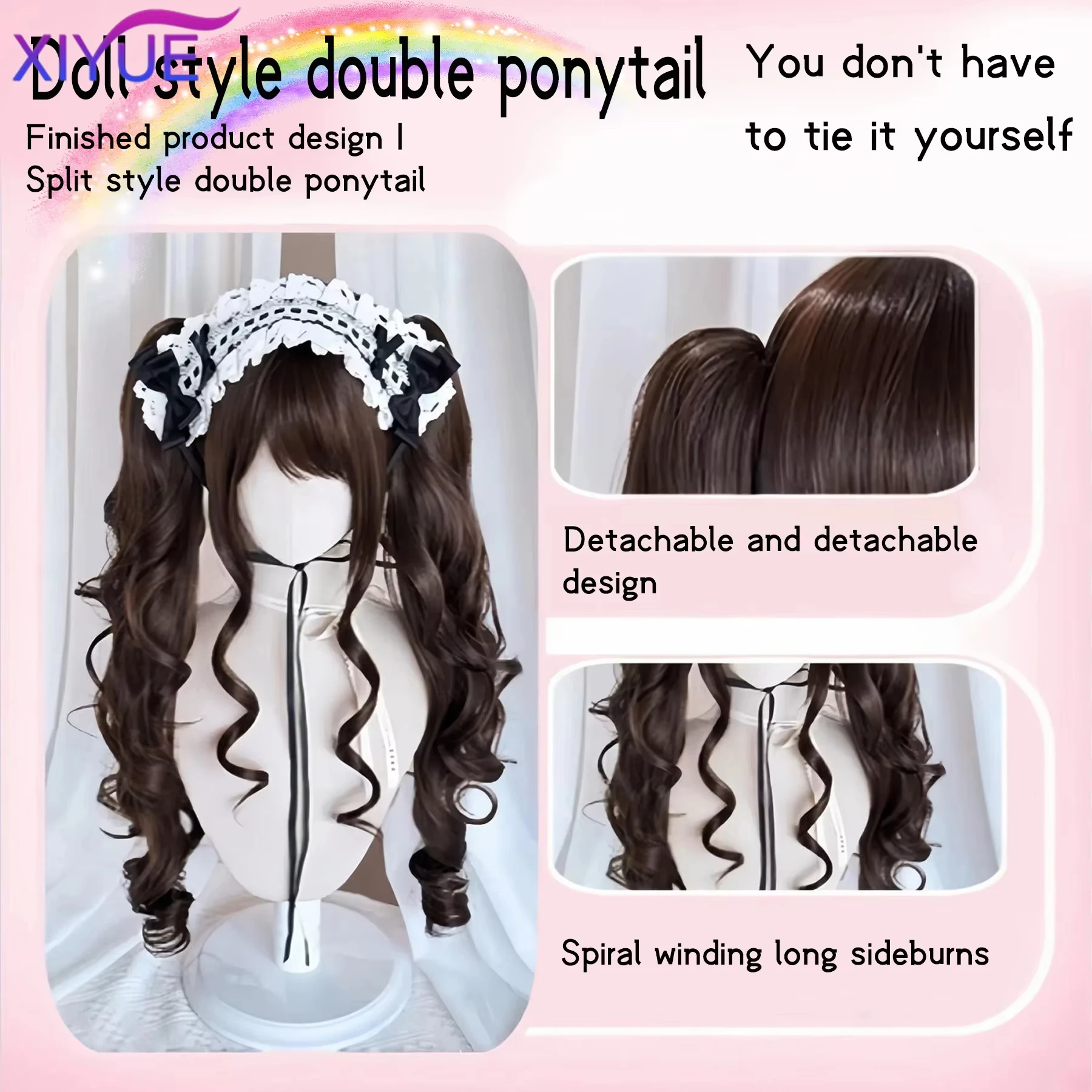 XIYUE Synthetic Princess Cut Double Ponytail Lolita Wig with Bangs Girl Ombre Blonde Brown Cosplay Halloween Harajuku Wig