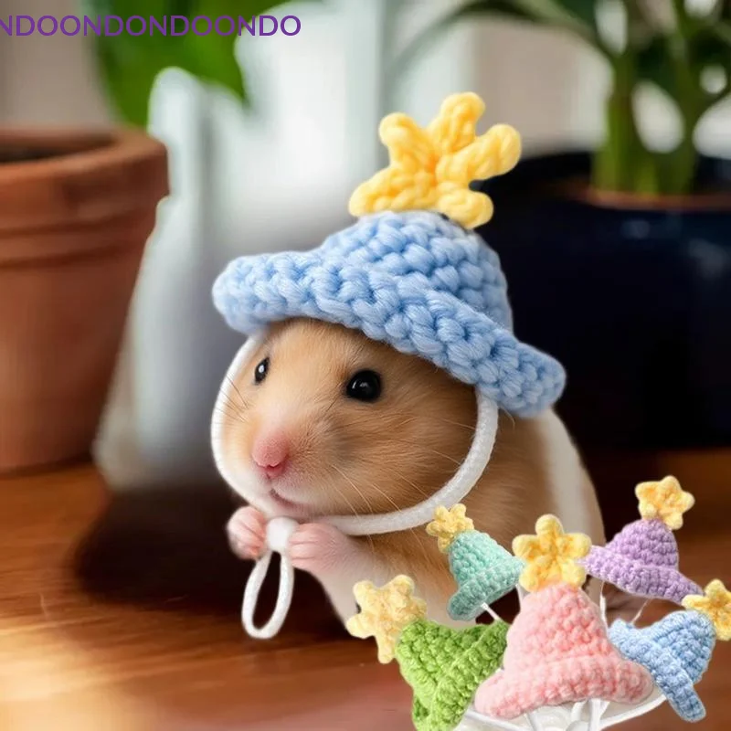 

Cute Handmade Knitted Hat Pet Hat Tiny Hamster Parrot Chipmunk Guinea Pig Hat Small Animal Adjustable Hat Decoration Accessories