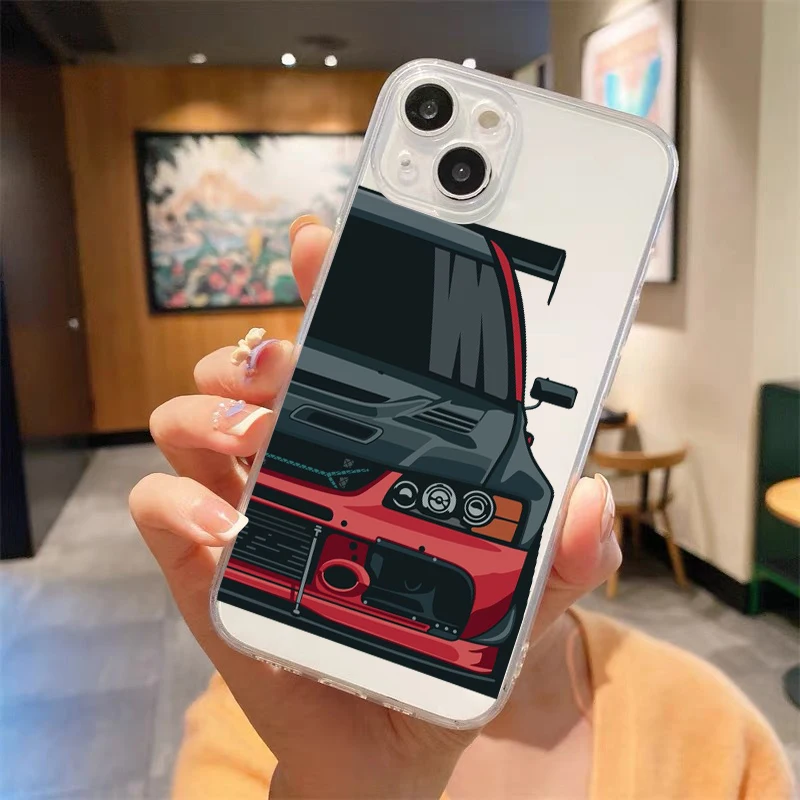 Funda de silicona a prueba de golpes para iPhone, carcasa de cómic de coches deportivos geniales para hombres, 15, 14, 13, 12, 11 Pro Max, Mini, SE,