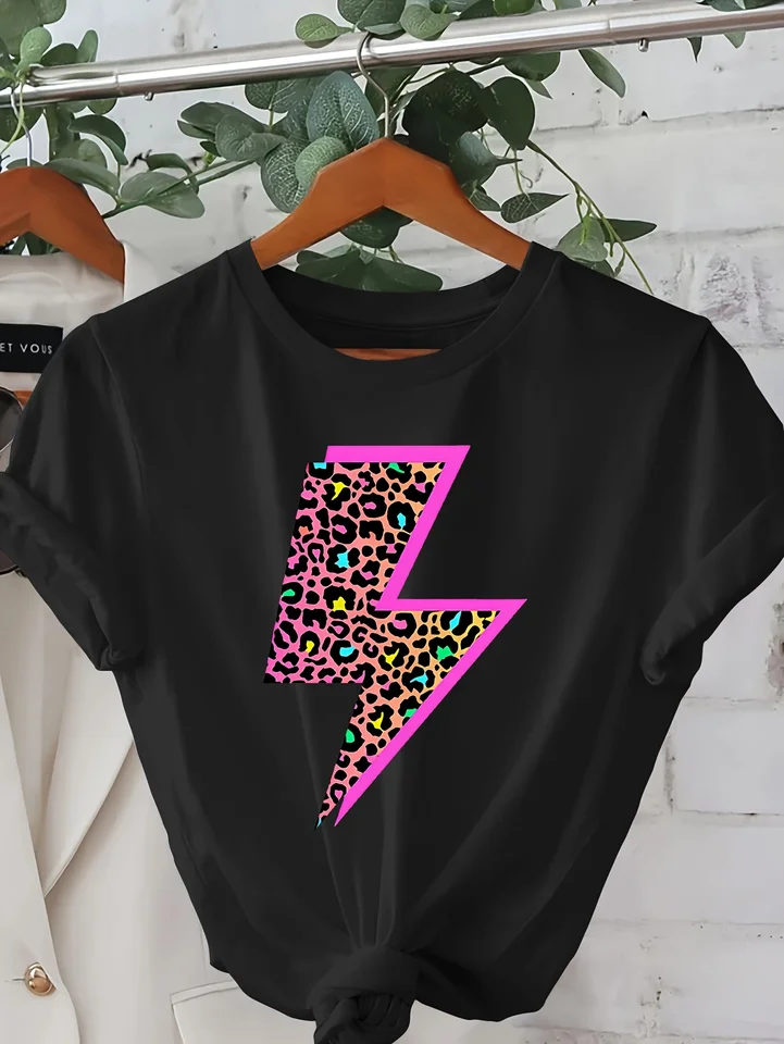 Womens Neon Lightning Bolt Cheetah Print Top