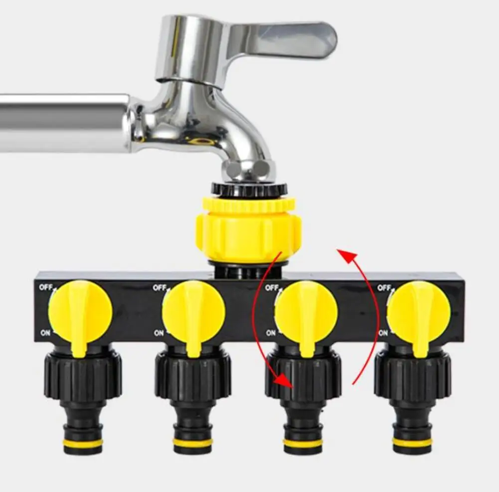 1Pc Garden Hose Pipe Splitter Faucet Four-Pass Water Divider Connector Four Independent Switches for Home Lawn Irrigation