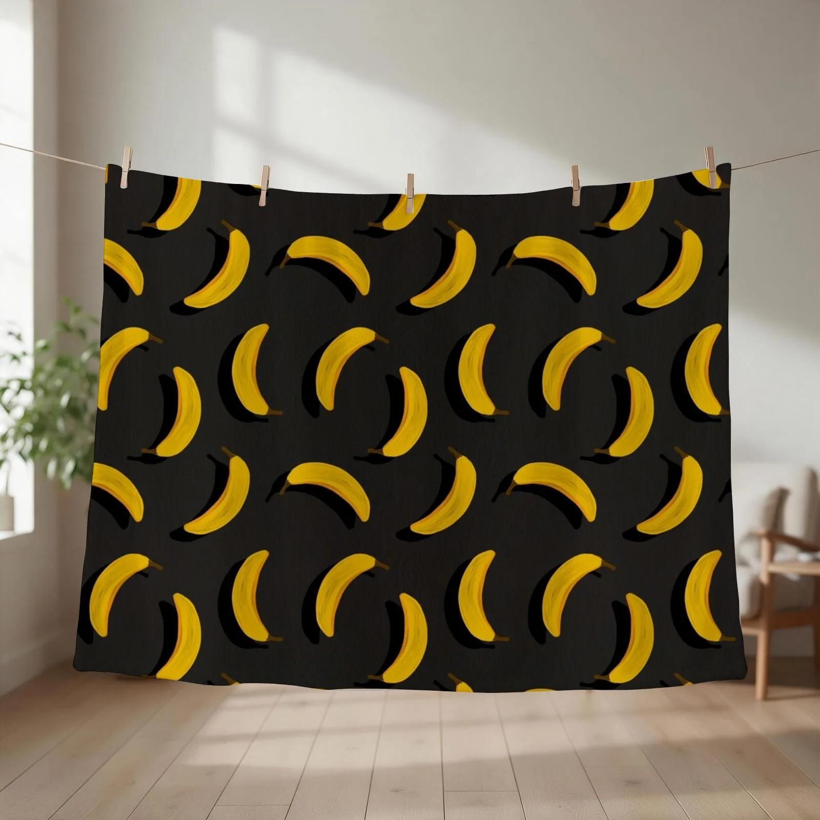 Banana Pattern a?? Yellow & Charcoal Throw Blanket couch cozy soft plush fuzzy picnic outdoor blanket