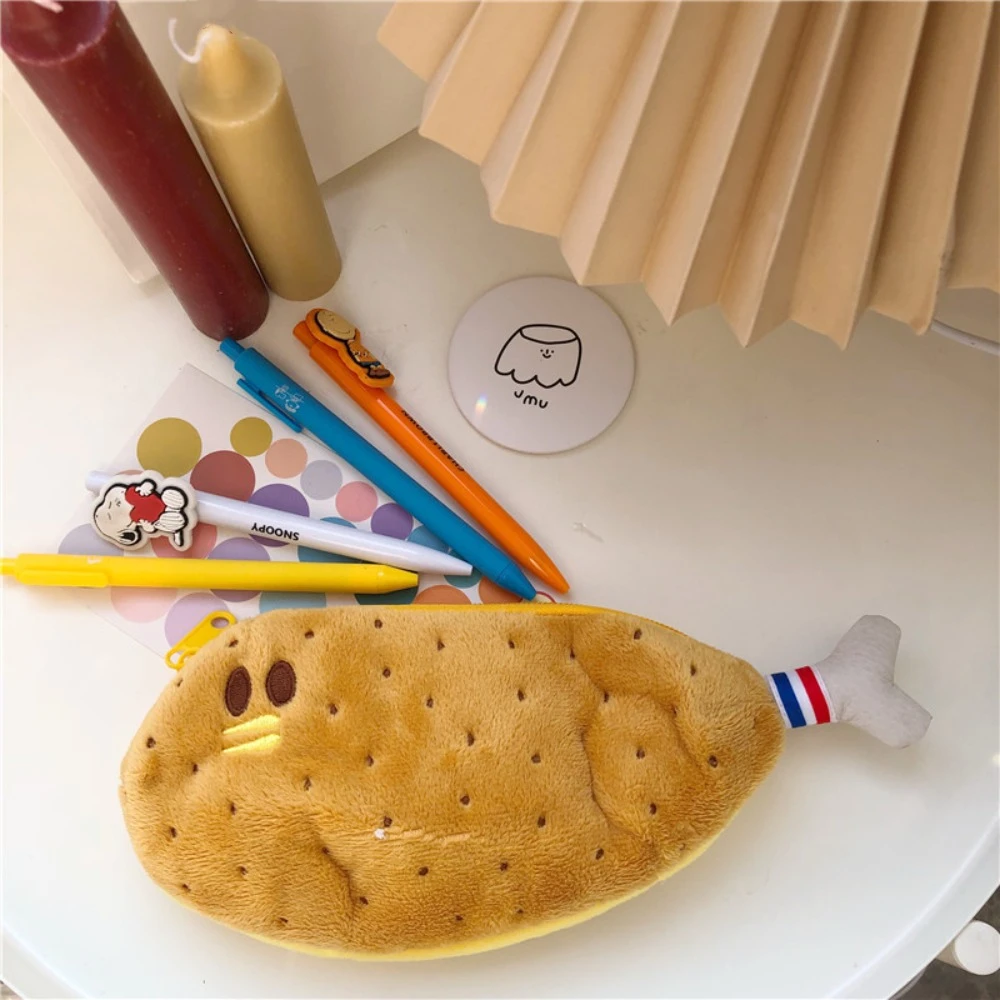 Chicken Leg Plush Pencil Bag Stationery Storage School Supplies Pencil Case Large Capacity Banana Shape Cosmetic Makeup Bag Gift