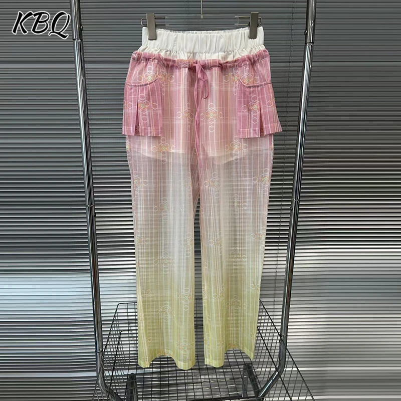 

KBQ утягивающие градиентные брюки на шнуровке для женщин с высокой талией, весенние темпераментные лоскутные брюки с карманами, женская мода, новинка