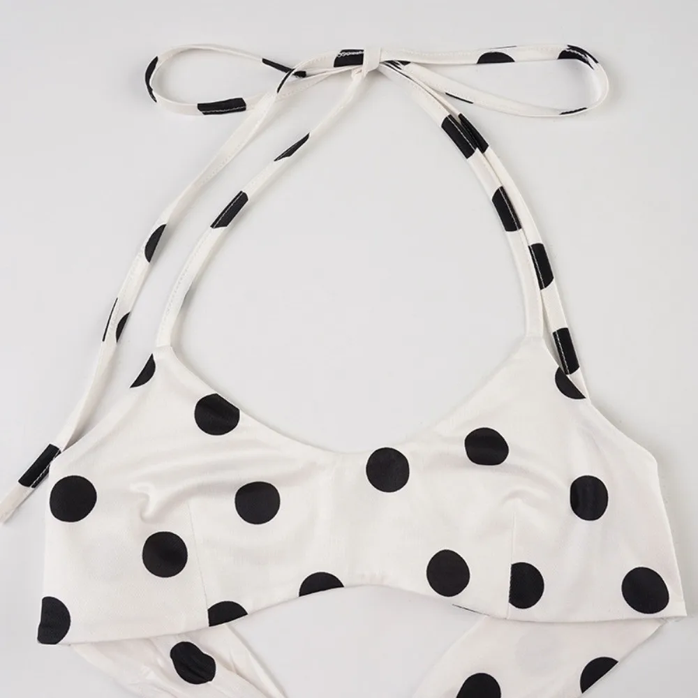 Mode licou cou fronde Bikini costume Boxer Shorts à volants ensemble de maillots de bain à lacets coupe ajustée à pois maillot de bain plage
