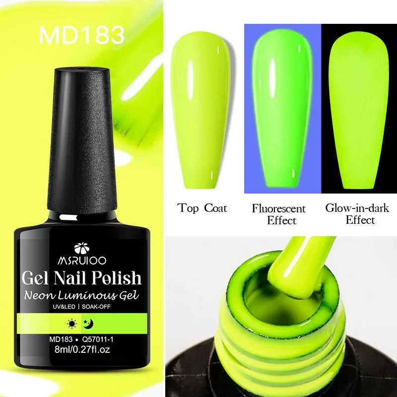 8 ml fluoreszierender, im Dunkeln leuchtender Gel-Nagellack, Neonfarbe, UV-LED-Nagelgel, Soak Off-Gel-Lack, leuchtendes Nail-Art-Gel für den Sommer