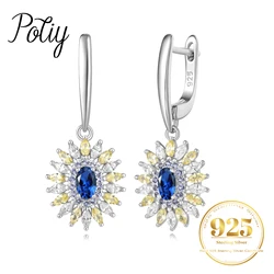 Potiy 925 sterling silver Created Sapphire new in earrings for women Boutique jewelry retro luxury quality true beauty elegant