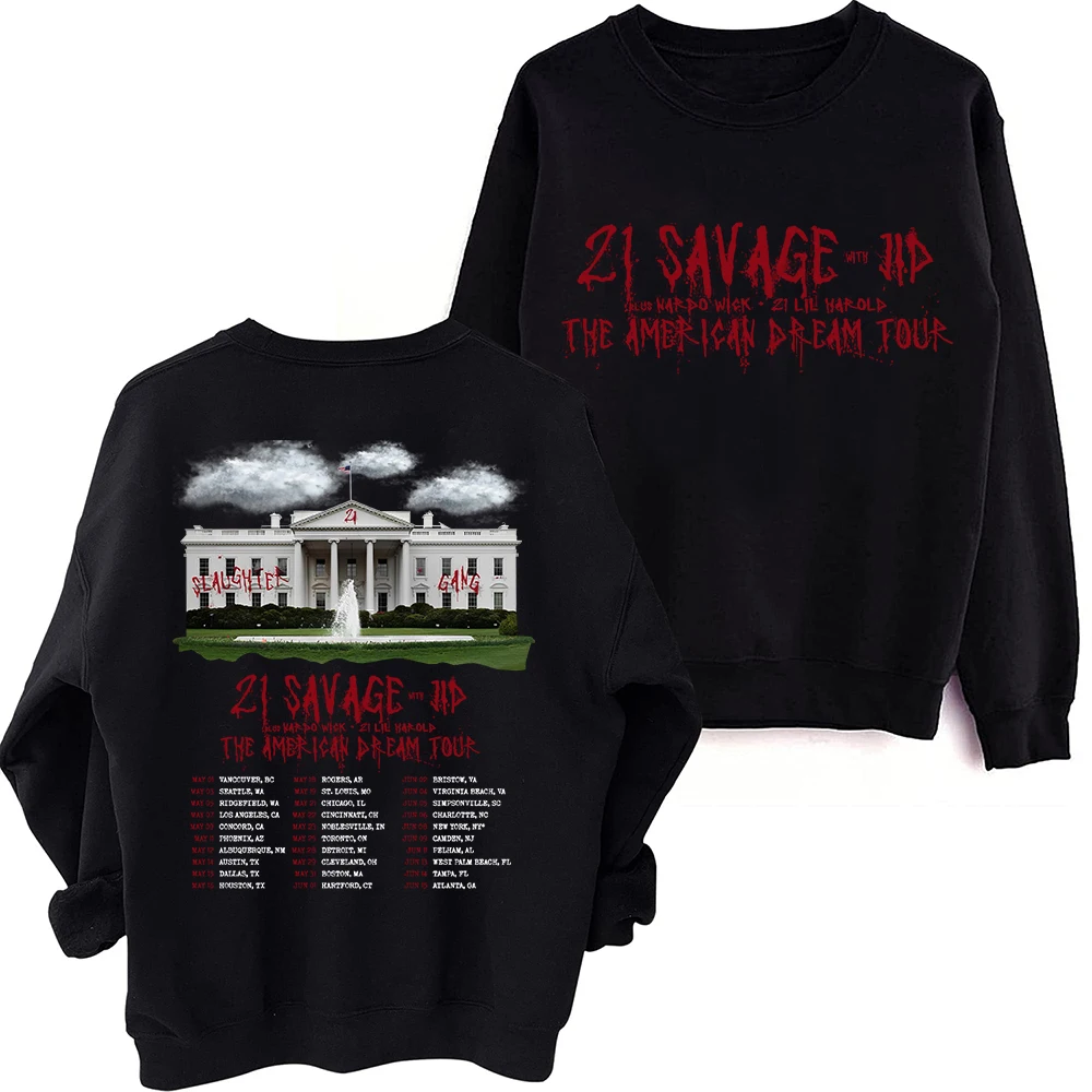 

21 Savage The American Dream Tour 2024 Sweatshirt Harajuku Round Neck Long Sleeve Oversized Hoodie Fans Gift