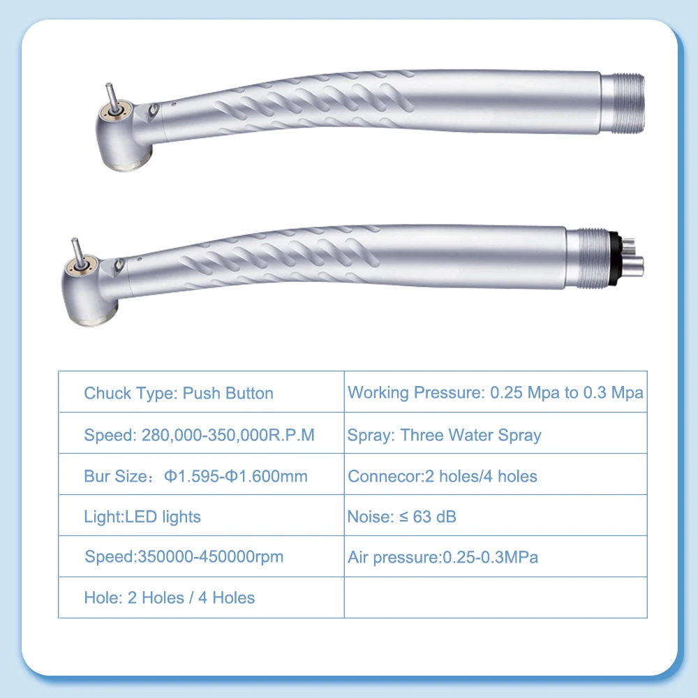 Stomatologiczna rękojeść z 2/4 otworami Szybkobieżna rękojeść LED E-generator Standardowa/Torque Head Push Button Air Turbine Cartridge Rotor 3
