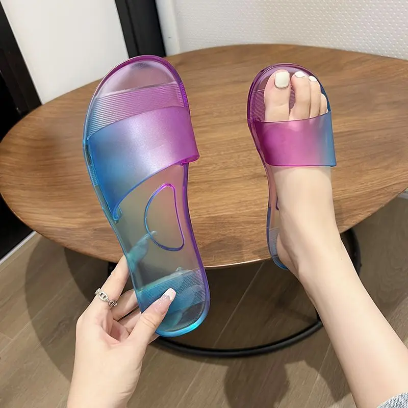 Womens Slippers and Ladies Sandals Jelly Transparent Slides Outside Shoes ColorClear New Style Multi Color Vip Cheap Liquidation