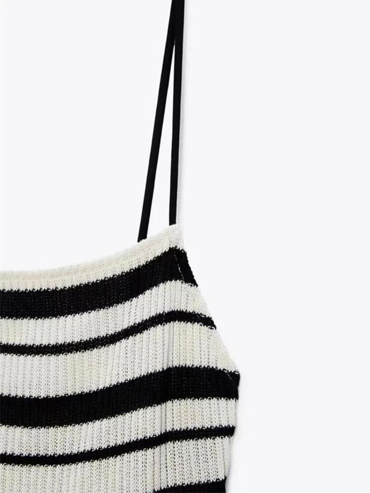 ZBZA Damska patchworkowa sukienka z dzianiny slim fit szelki casual bez rękawów średniej długości z wysokim stanem linia a Elegancka spódnica lato