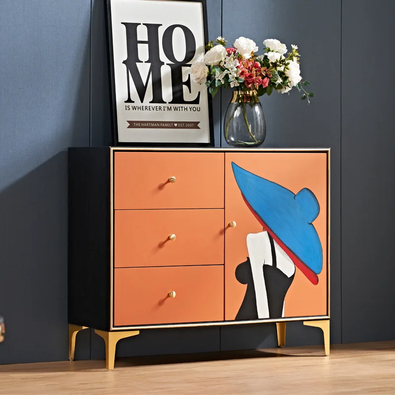 

Входная мебель для гостиной, минималистичный оранжевый перегородка из массива дерева, ведро, светлый роскошный обеденный край