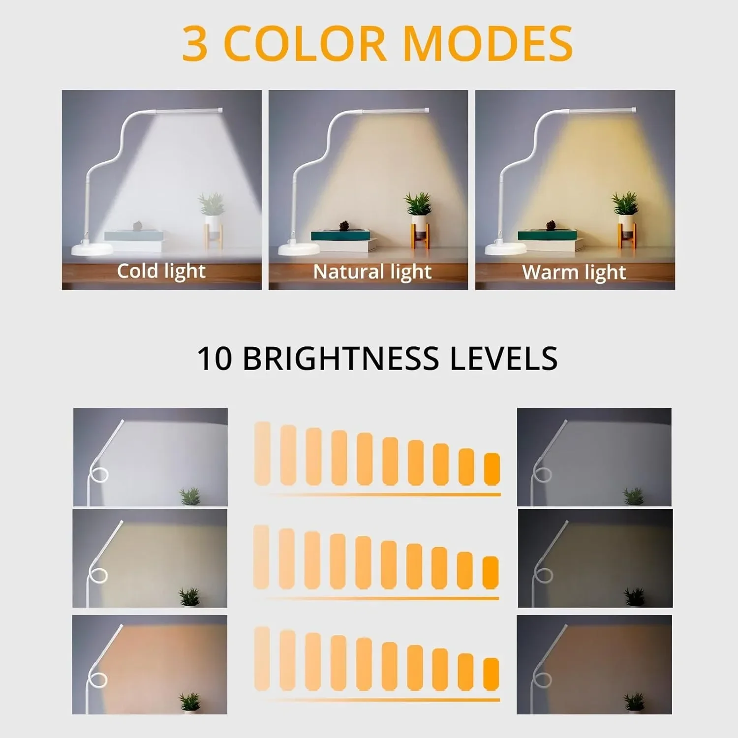 مصباح مهام مهندس معماري بذراع متأرجح معقوفة مرنة طويلة 3 أوضاع ألوان LED مصباح مكتبي ومحول USB لمصباح القراءة المنزلي #5