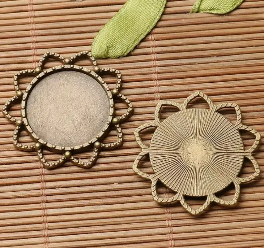 5pcs antiqued bronze color floral rim round cabochon setting in 20mm EF2999