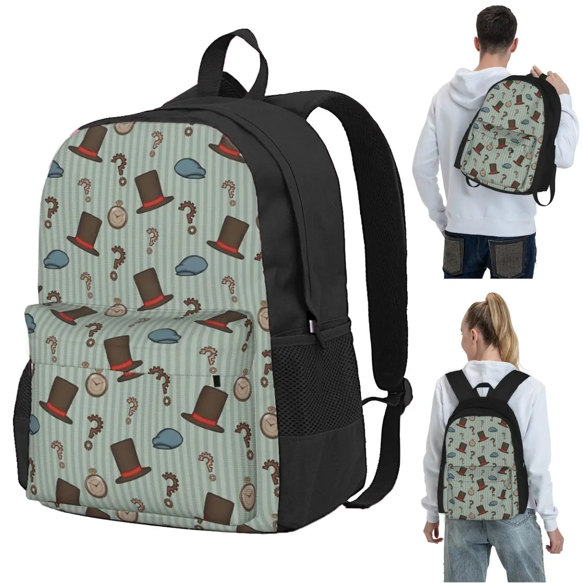 

Professor Layton Repeated Pattern (Green) Backpack Student BookBag Kids School Bag Laptop Shoulder Bags for Men Women