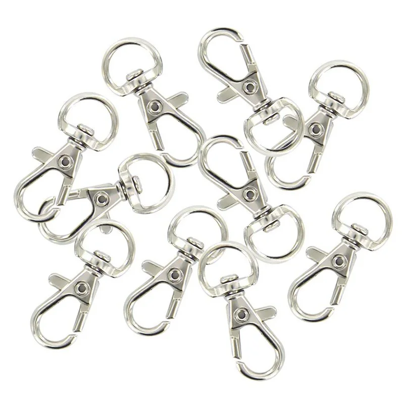 Giratória mosquetões Keychain, cor prata, 30pcs