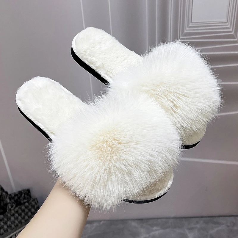 Women Slippers 2022 Autumn Winter Shoes Flat Sweet Home Slippers Woman Indoor Fur Warm Soft Slip on Black Pink Female Slipper