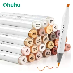 Ohuhu Honolulu 24 Skin Colors Marker Pen Set Alcohol Art Markers Refillable Dual Tips Sketching Drawing School Art Supplies