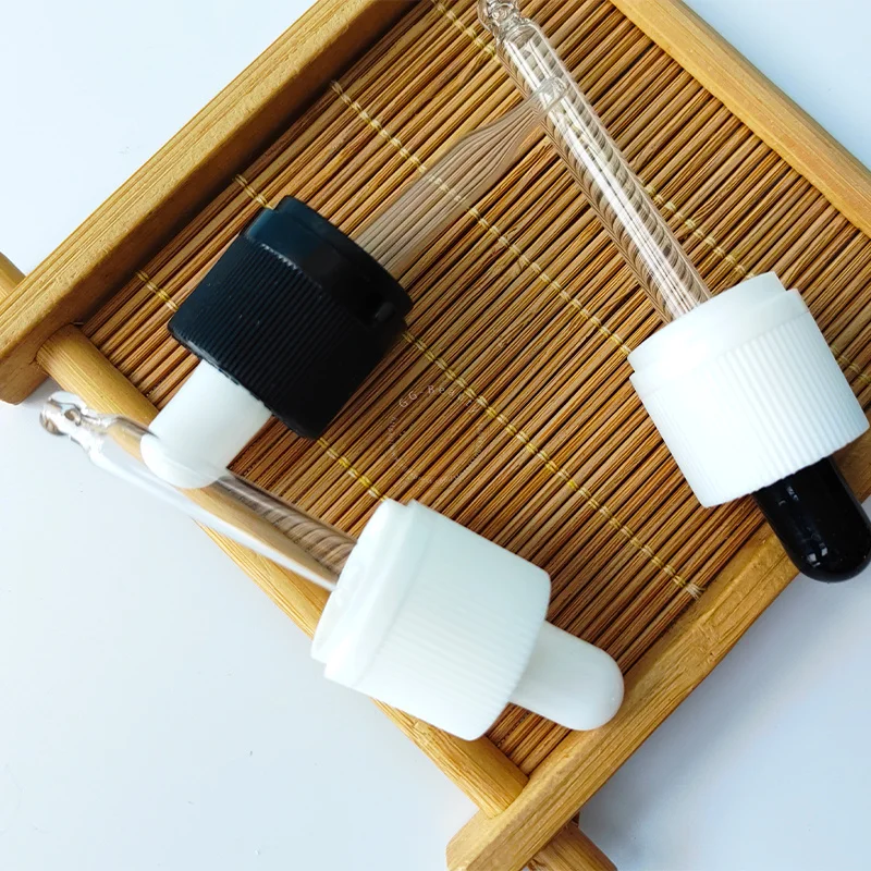 20 szt. 18mm Czarne/Białe Plastikowe Nakrętki z Zabezpieczeniem przed Dziećmi/Bezpieczne przed Manipulacją/Zaciskane na Śrubkę z Pipetą Szklaną, Białe/Czarne Nakładki z Głowicą Klejową