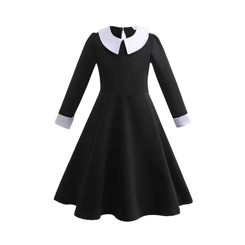 Movie Wednesday Addams Costume for Girls 3-12 Years Gothic Winds Wednesday Cosplay Costume for Kids Halloween Party Dress