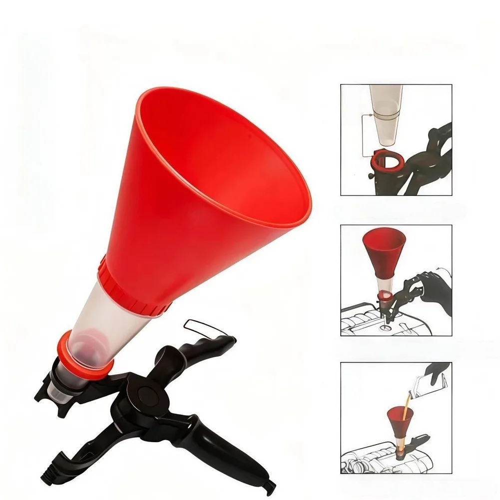 Self-Locking Oil Funnel For Car Engine Hands-Free Gas Filling Tool Leak-Proof Adjustable Filler Neck Adapter Red Blue