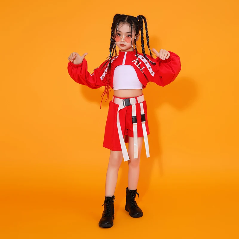 Trajes de exhibición para adolescentes, ropa de Hip Hop, camiseta de manga larga, camiseta sin mangas, ropa de calle, pantalones cortos para niña,