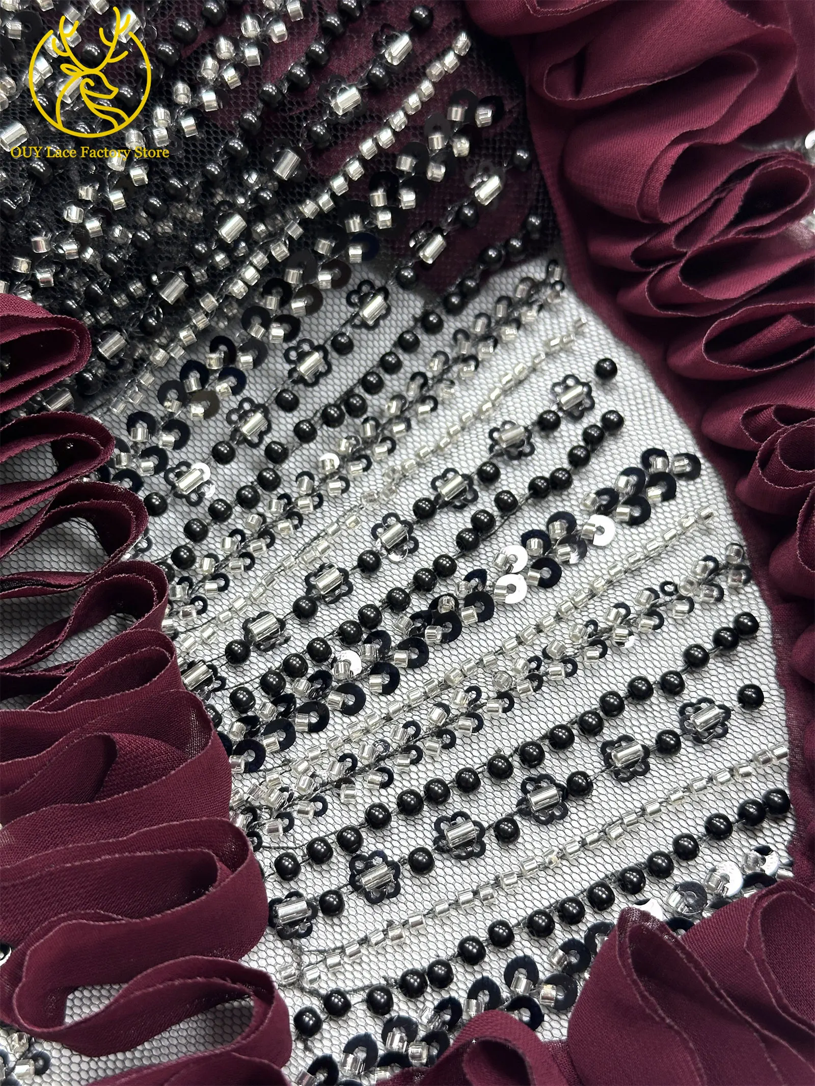 3D High-End Französischer Mesh-Stoff mit Stickerei und Perlen, Spitzenstoff 2026, Hochwertiger Afrikanischer Pailletten-Tüll für Hochzeitskleider zum Nähen – Detail 19