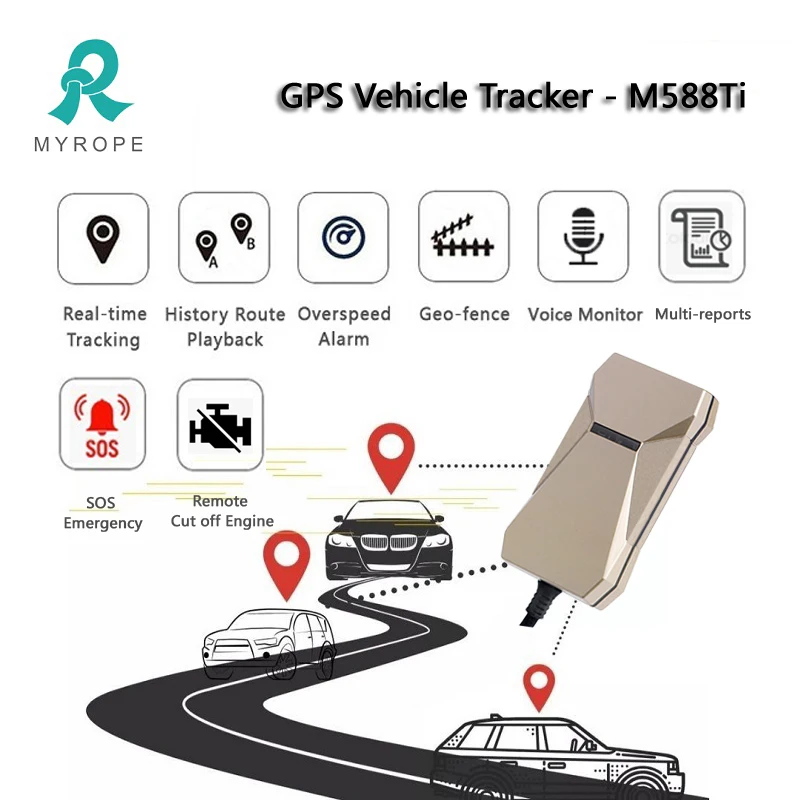 Real Time Tracking GPS Vehicle Tracker M588t Relay Cut Off Fuel Support Geo-fence Control Car GPS Tracker 2G Sim Card Portable