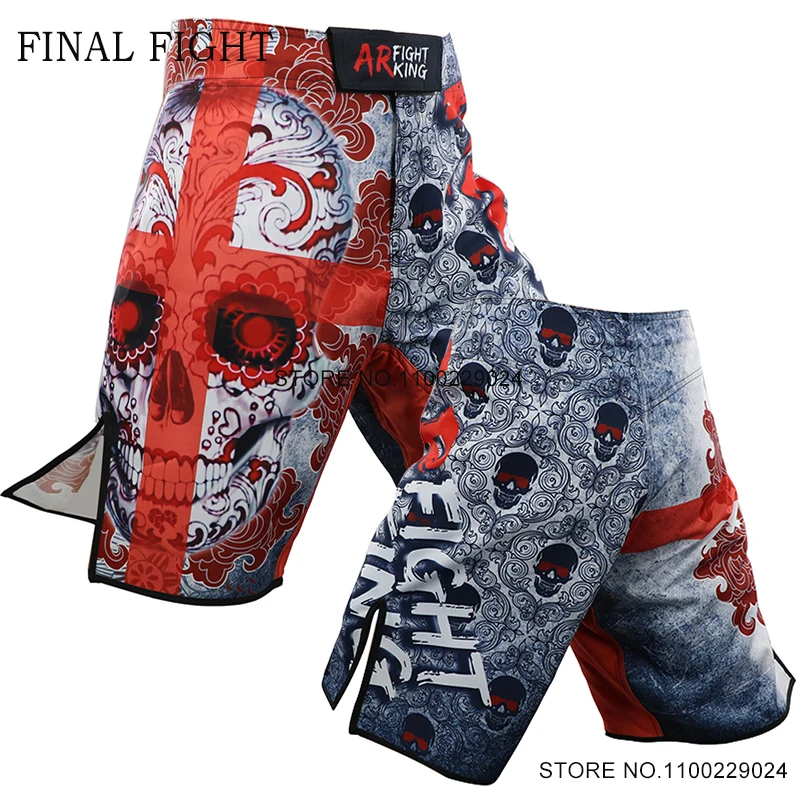 MMA Shorts Men Skull Sublimated Grappling Fight Shorts Mixed Martial Arts Jiu Jitsu Clothing Kickboxing Boxing Grappling Pants