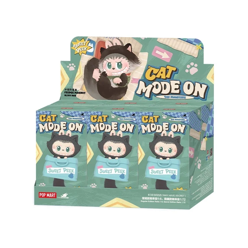 Genuine POP MART LABUBU THE MONSTERS Cat Mode On Series Blind Box Fridge Magnet Mystery Figure Bag Charm Ornament Figurines